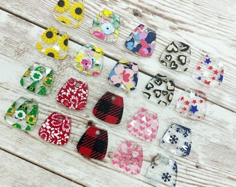 Acrylic Trapezoid Dangle Set of 10 Pair, Random Prints, DIY Jewelry Making