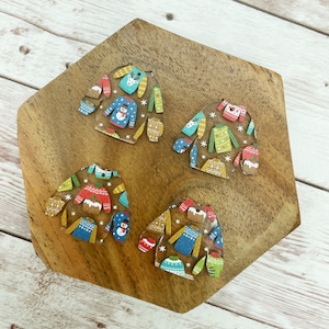 Patterned Christmas Sweater Print Acrylic Earring Blanks, DIY Jewelry Making