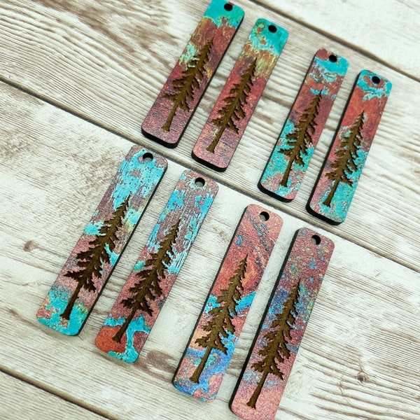 Patterned Wood Engraved Tree Bar Earring Blanks, DIY Jewelry Making