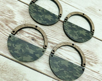 Patterned Acrylic and Wood Arch Round Camouflage Print Earring Blanks, DIY Jewelry Making