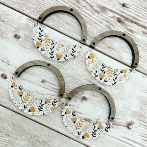 Patterned Fall Floral Acrylic and Wood Arch Crescent Earring Blanks, DIY Jewelry Making