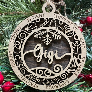 Gigi Christmas Ornament, Wood Ornament, Holiday Christmas Gift, Laser Cut Engraved