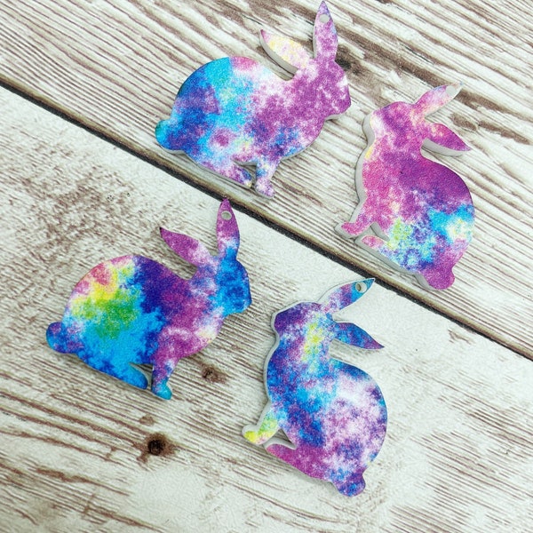 Patterned Colorful Acrylic Bunny Rabbit Easter Earring Blanks, DIY Jewelry Making