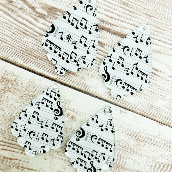 Patterned Music Ruffled Teardrop Acrylic Earring Blanks, DIY Jewelry Making