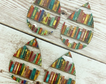 Patterned Books Reading Library Acrylic Teardrop Earring Blanks, DIY Jewelry Making