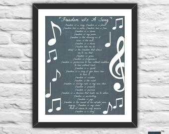 Freedom Is A Song poem Typography and Wall Decor black and white