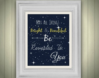 All Things Bright and Beautiful Typography Print and Wall Decor with stars and night sky