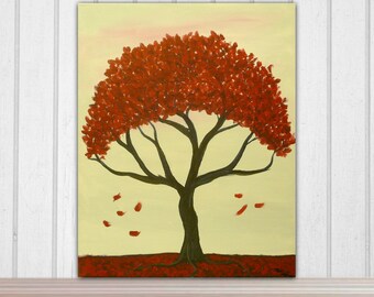 Red Leaf Tree-ORIGINAL Acrylic Canvas Painting