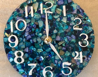 The Perfect Gift Found! Beautiful, vibrant clocks created from sea glass, shells and resin. Home & Beach Decor. Wall Clock. 12” available.