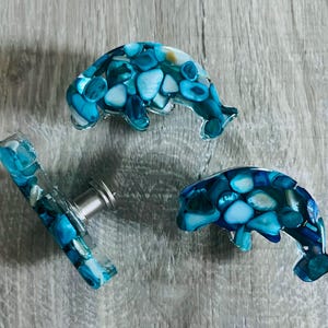 NEW...Manatee Knobs!  Created with sea glass, shells & resin ~ Cabinet and door knobs and pulls. Beach, Lake House Decor, RV, Boat, AirBnB
