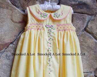Kid Girls Collared Smocked Dress Sundress Embroidered Dress Yellow Easter Dress Kid Girls Collared Smocked Dress Sundress Embroidered Dress Yellow Easter Dress