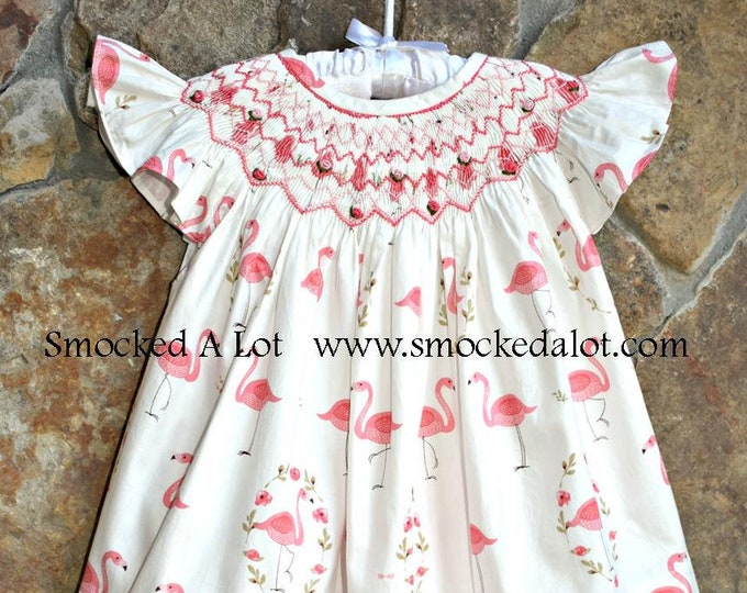 Girls Flamingo Smocked Shorts Set. Coral Floral Design. Beach Etsy