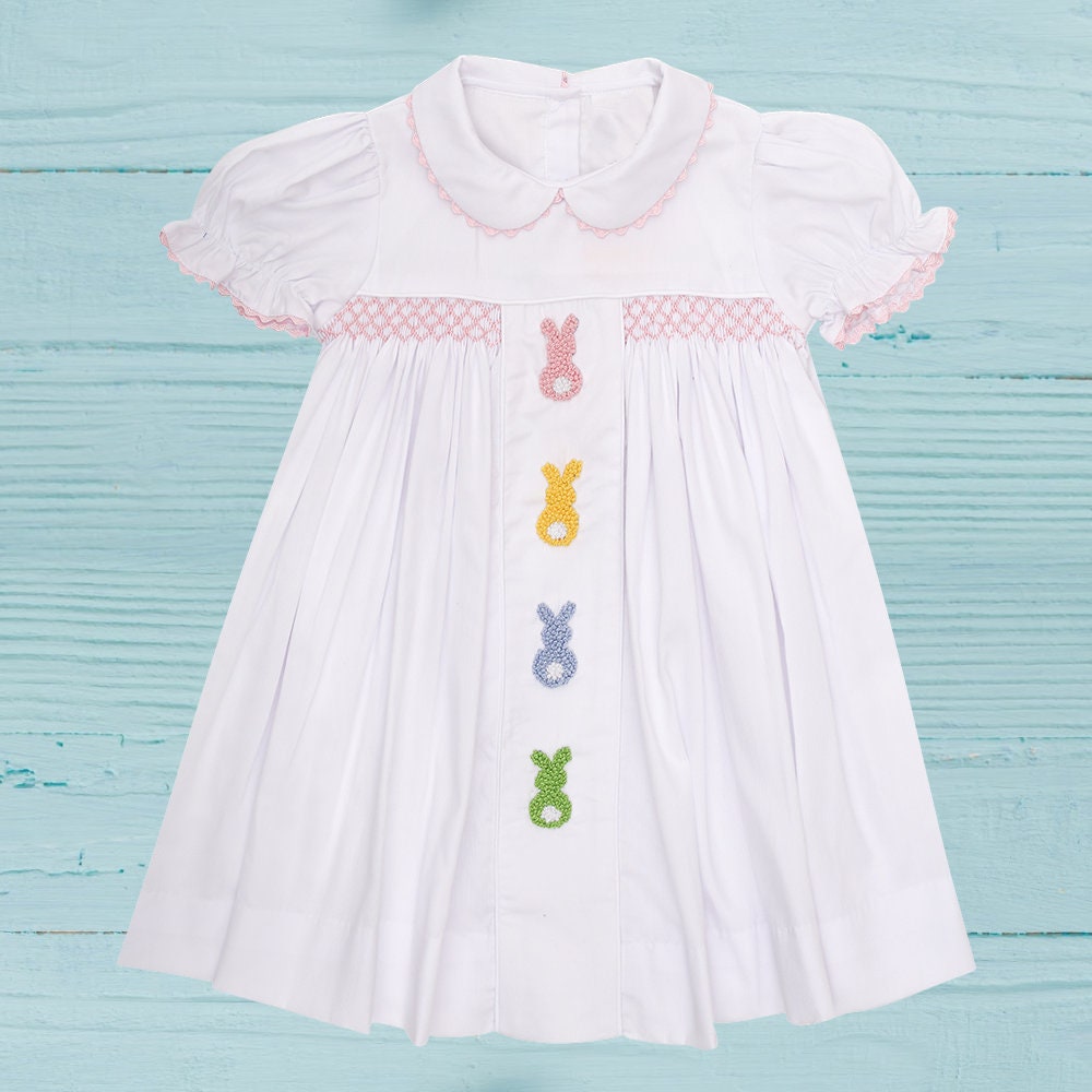 2 Piece Girls Smocked Yoke Bunny Dress
