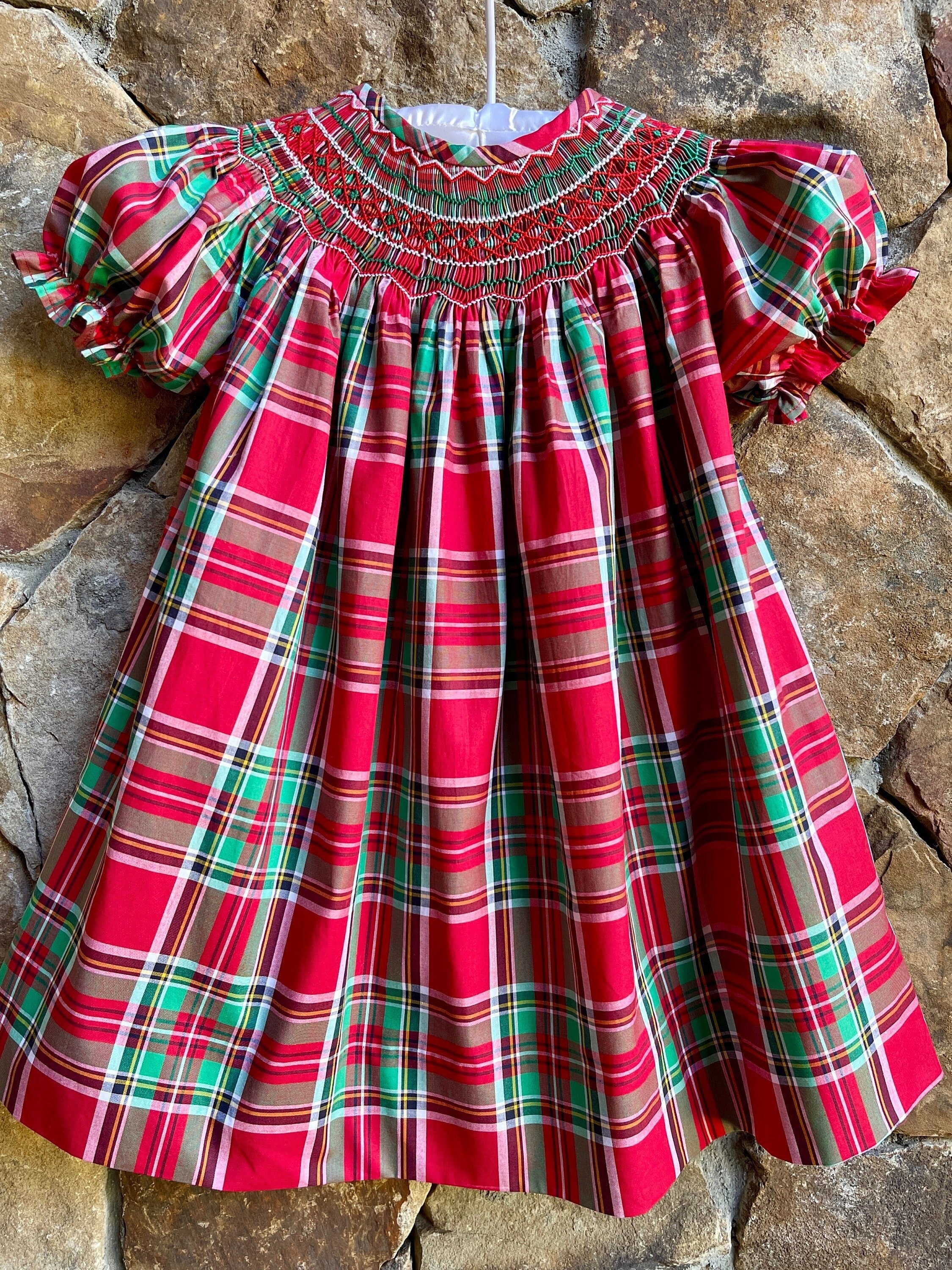 fitted lace wedding dress Kids Red Green Plaid Ruffle Button Holiday Christmas Dress – Jolie & Co. LLC
