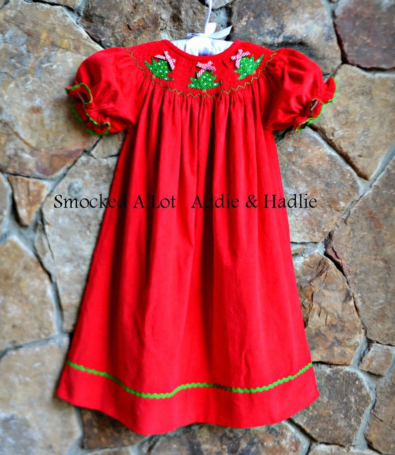 Smocked A Lot Girls Christmas Nativity Bishop Dress Red Gold Manger Scene