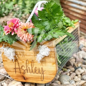 Personalized Handmade Garden Harvest Basket | Garden Trug | Cedar Garden Basket | Handmade Egg Basket | Garden Hod | Garden Tool