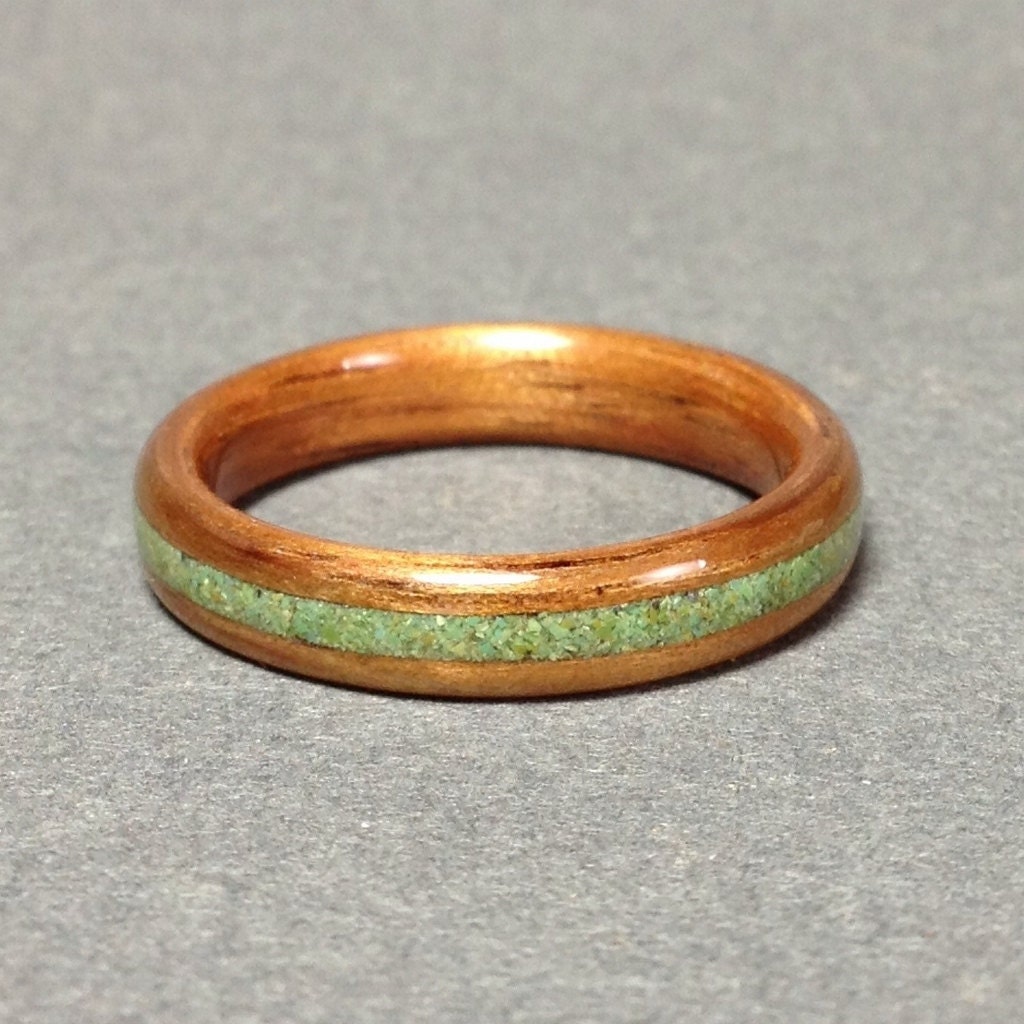 Hawaiian Koa Wood Ring With Turquoise Koa Bentwood Ring With Etsy