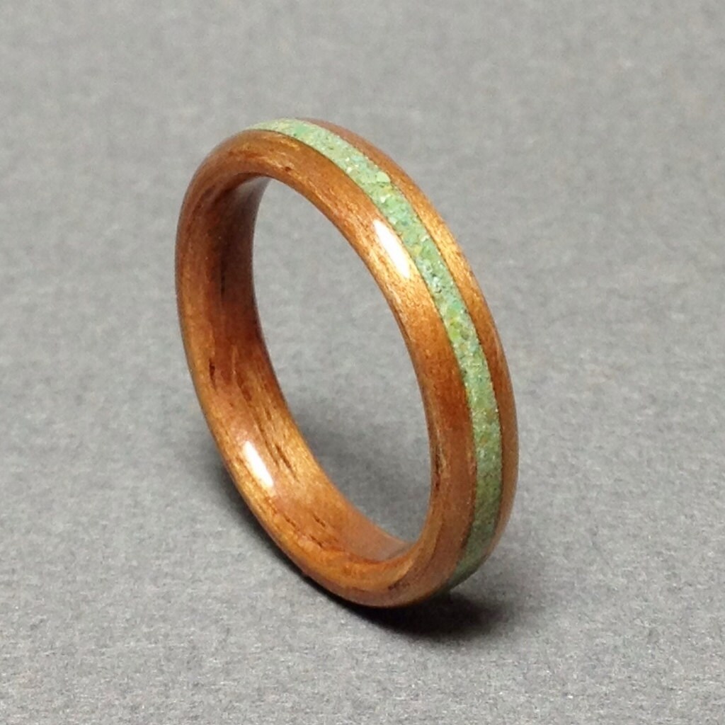 Hawaiian Koa Wood Ring With Turquoise Koa Bentwood Ring With Etsy