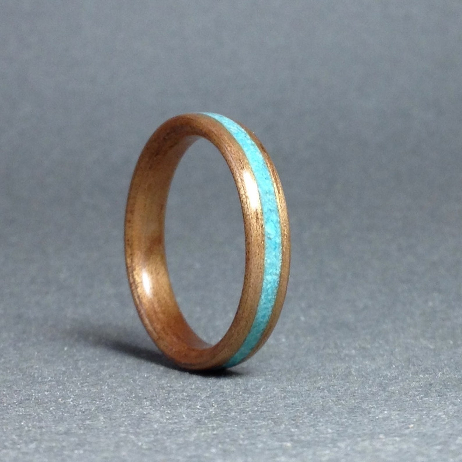 Hawaiian Koa Wood Ring With Turquoise Koa Bentwood Ring With Etsy
