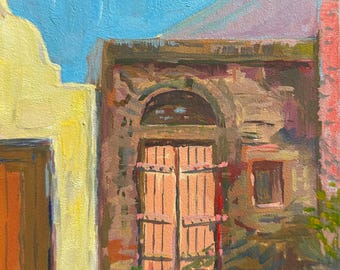 Puertas de San Agustín - Pintura original al gouache - Florida - Puerta antigua - Luz