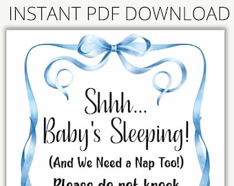 Baby Sleeping Door Sign in blue | Do not knock | Baby Shower Gift | Shhh Baby Sleeping | Front Door Sign | Digital PDF Instant Download