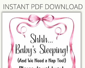 Baby Sleeping Door Sign Pink | Do not knock | Baby Shower Gift | Shhh Baby Sleeping | Front Door Sign | Digital PDF Instant Download