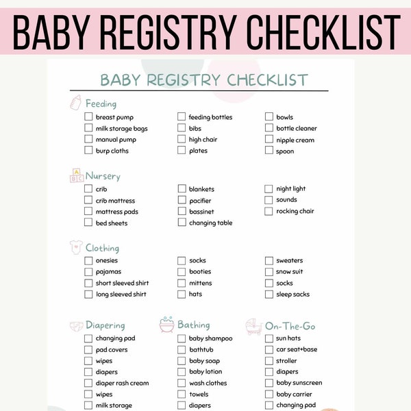 Baby Registry Checklist Printable, Nursery Checklist, Baby Essentials, Digital Download, Pregnant Moms, Pregnancy Checklist, Newborn List