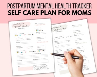 Self Care Plan for New Moms, Postpartum Mental Health Tracking Printable PDF, Postpartum Handout, Doula, Birth Education