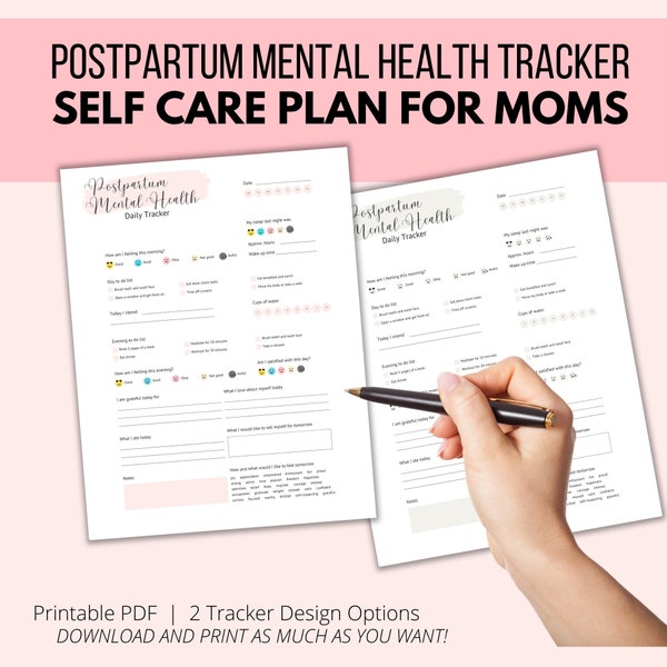 Plan de soins personnels pour les nouvelles mamans, Suivi de la santé mentale post-partum PDF imprimable, Document post-partum, Doula, Éducation à la naissance