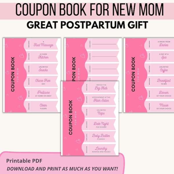 Coupon Book for Mom, Postpartum Gift, New Mom Gift, Printable Coupon Book, Mother's Day Gift, Instant Download, DIY Gift, Baby Shower Gift