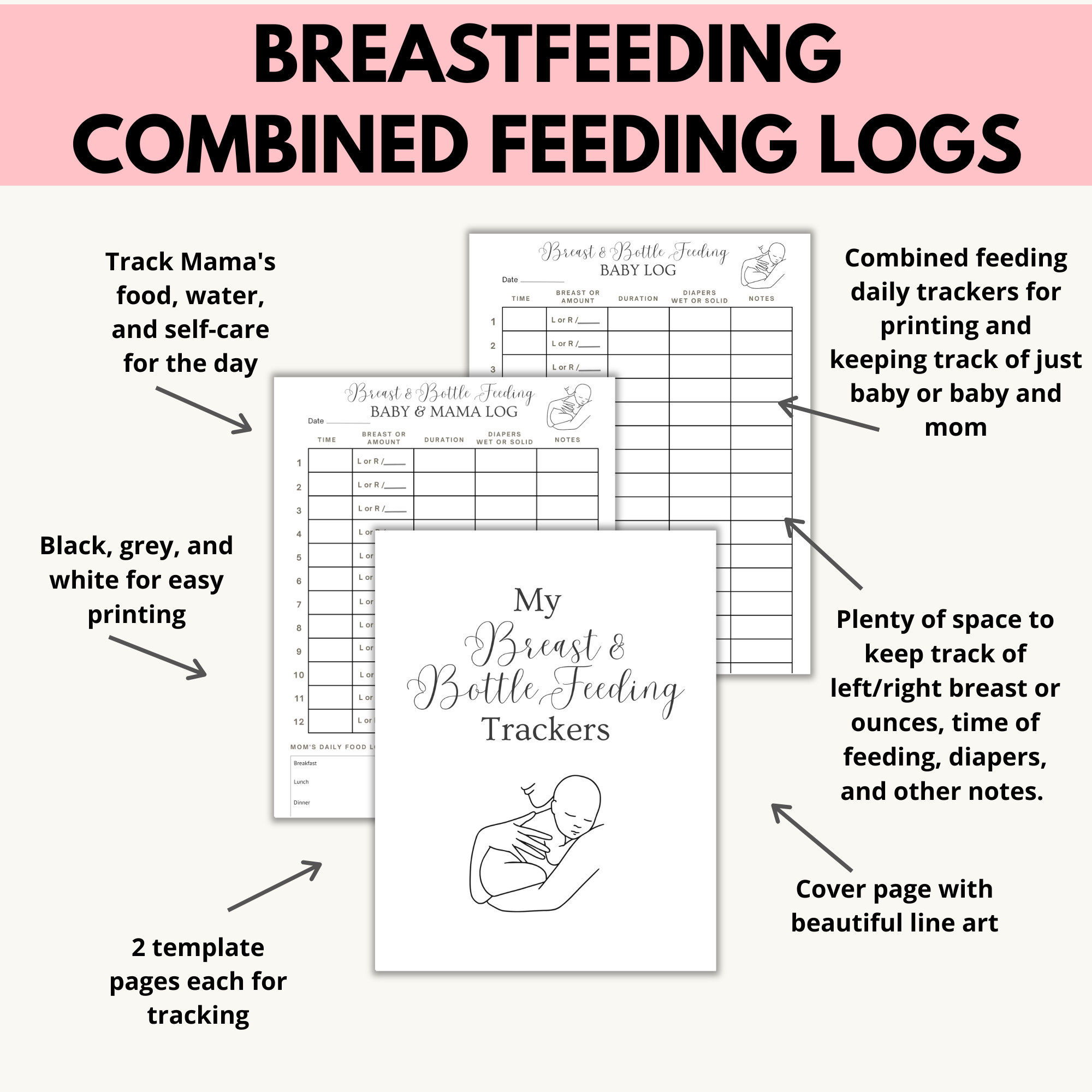 Baby Feeding Log Printable, Breastfeeding Log, Bottle Feeding Log