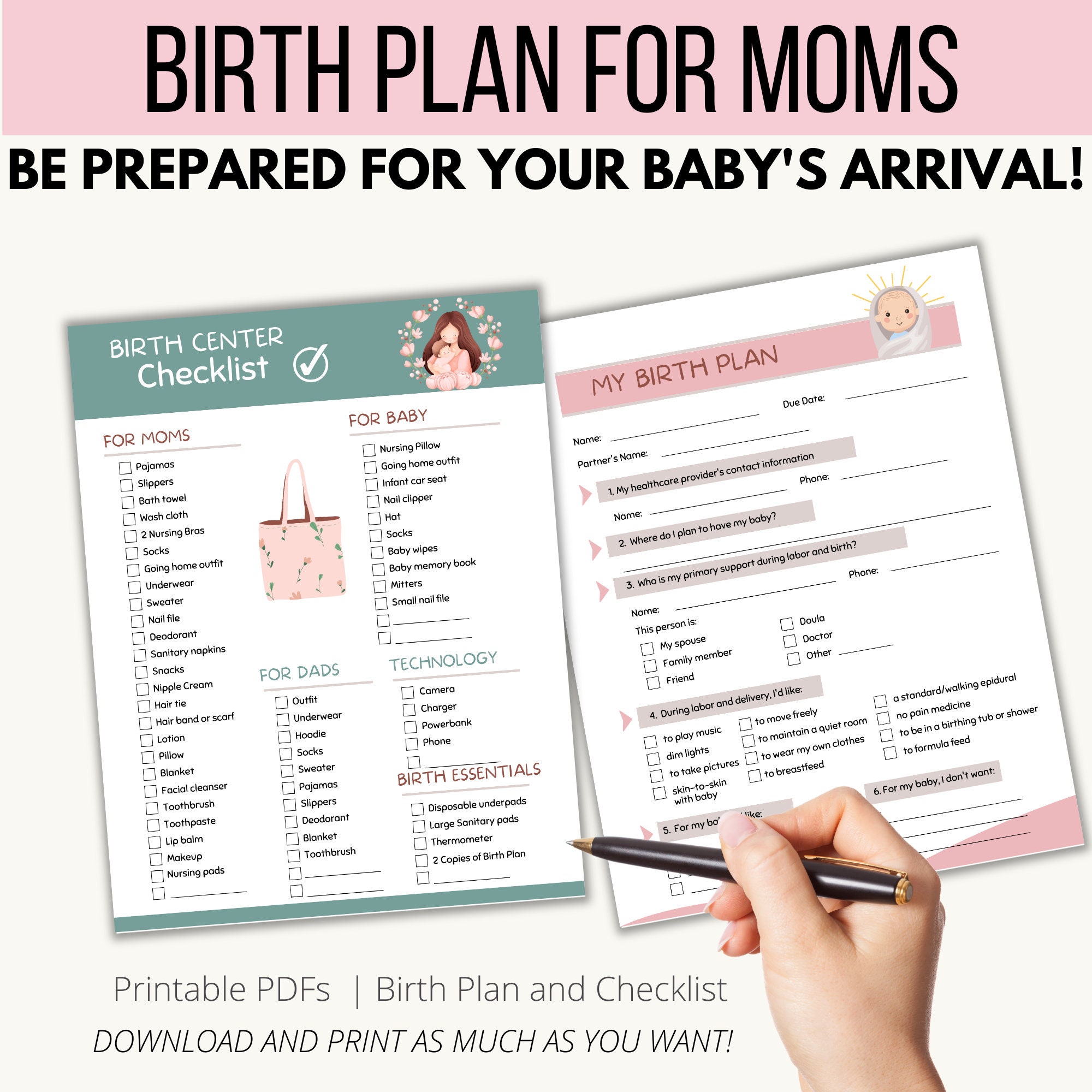 Birth Plan Template Printable for Pregnant Mom, Expectant Mom, Natural ...
