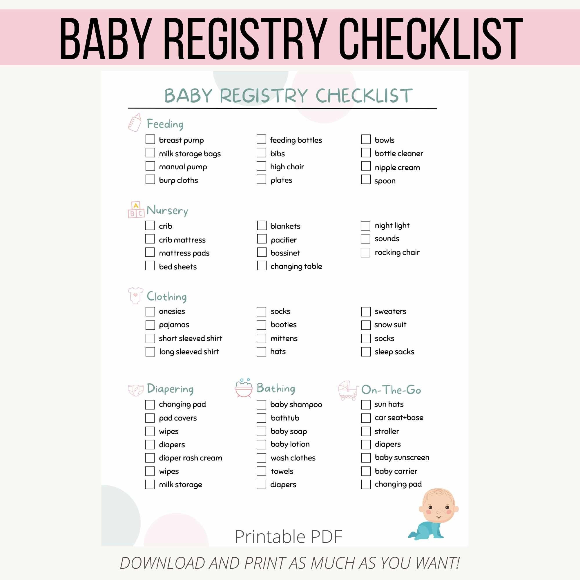 Baby Registry Checklist Printable Nursery Checklist Baby Essentials