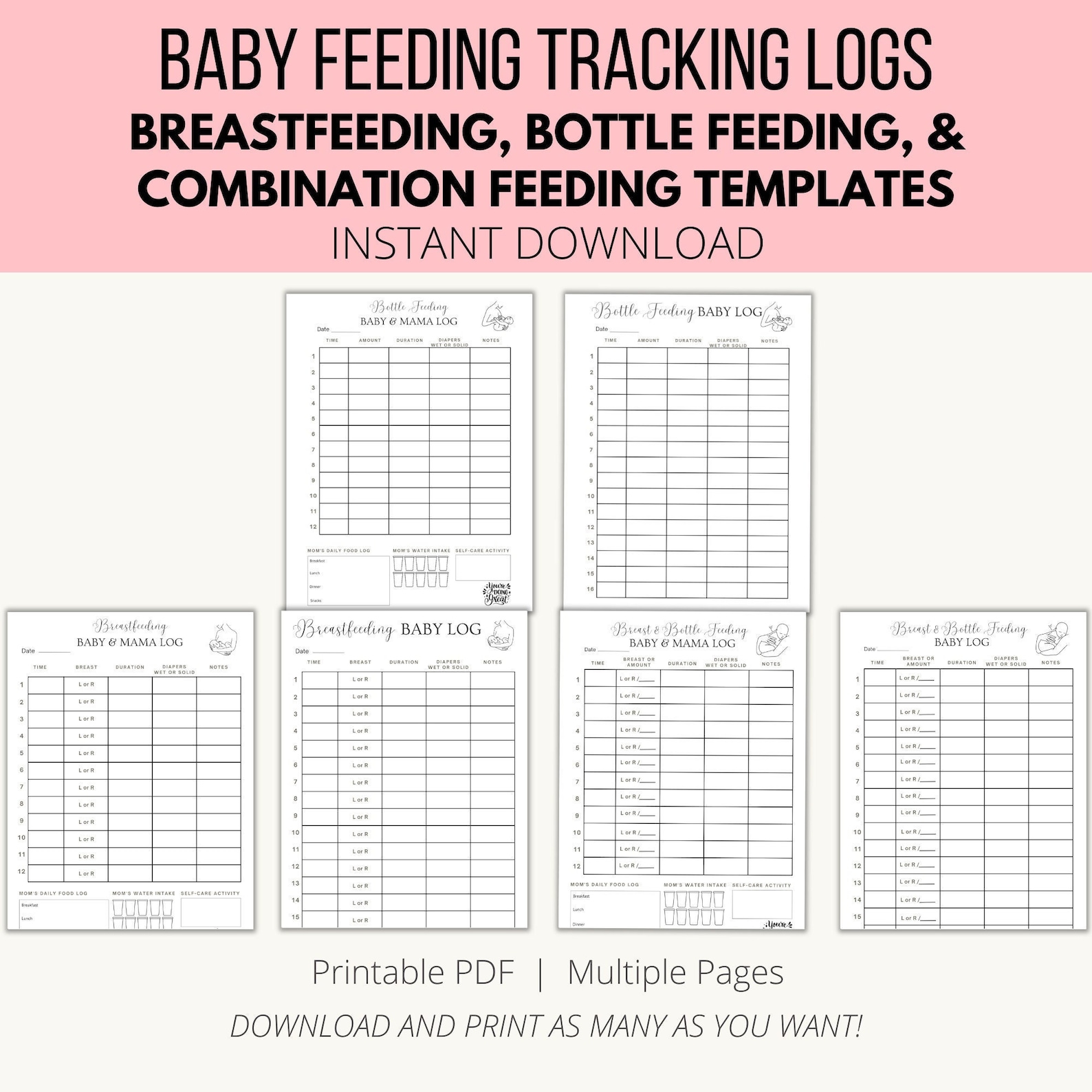 Baby Feeding Log Printable, Breastfeeding Log, Bottle Feeding Log