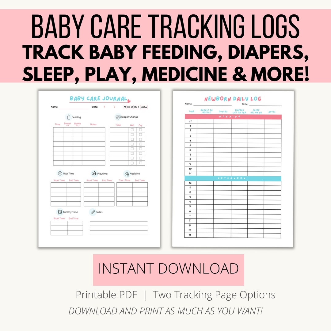 Baby Care Log and Newborn Daily Feeding Log Trackers in Pink and Blue ...