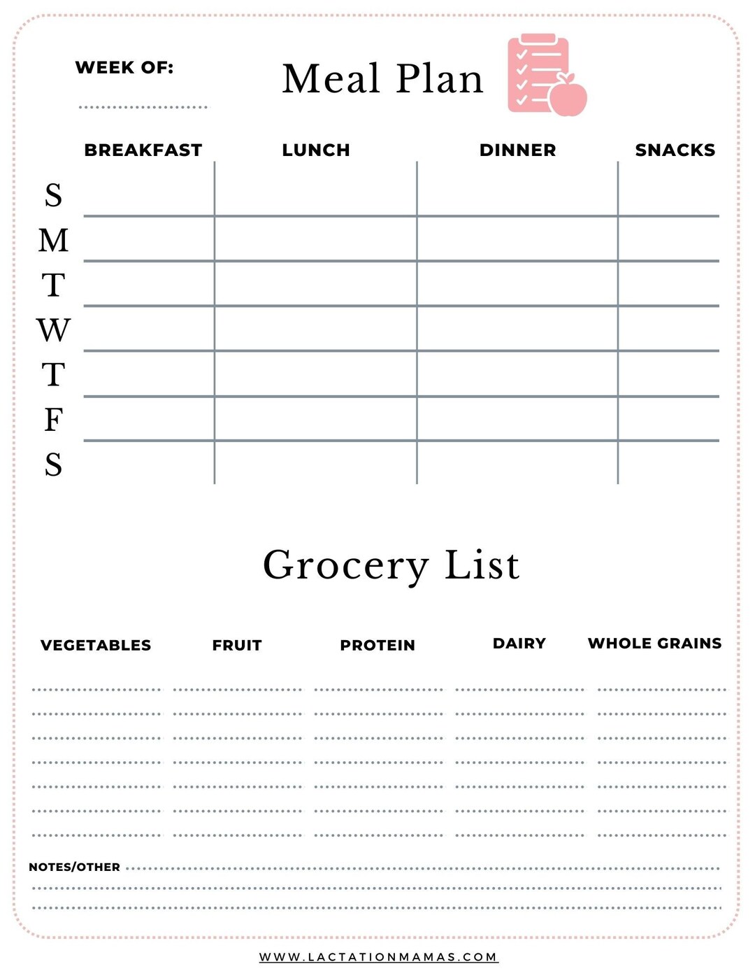 Postpartum Diet Plan Checklist for Weight Loss and Milk Supply