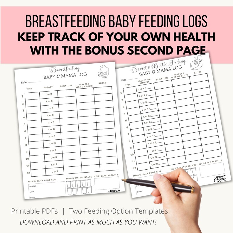 Baby Feeding Log Printable, Breastfeeding Log, Bottle Feeding Log ...