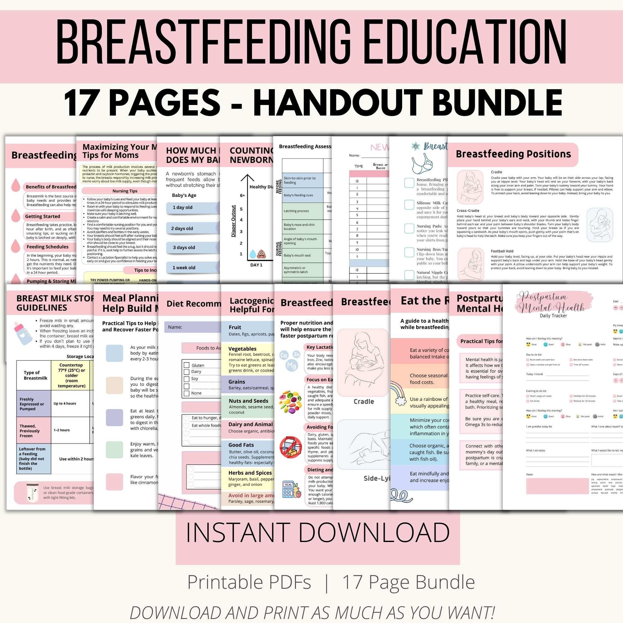 Breastfeeding Education, Breastfeeding Guide PDF, Postpartum Handouts