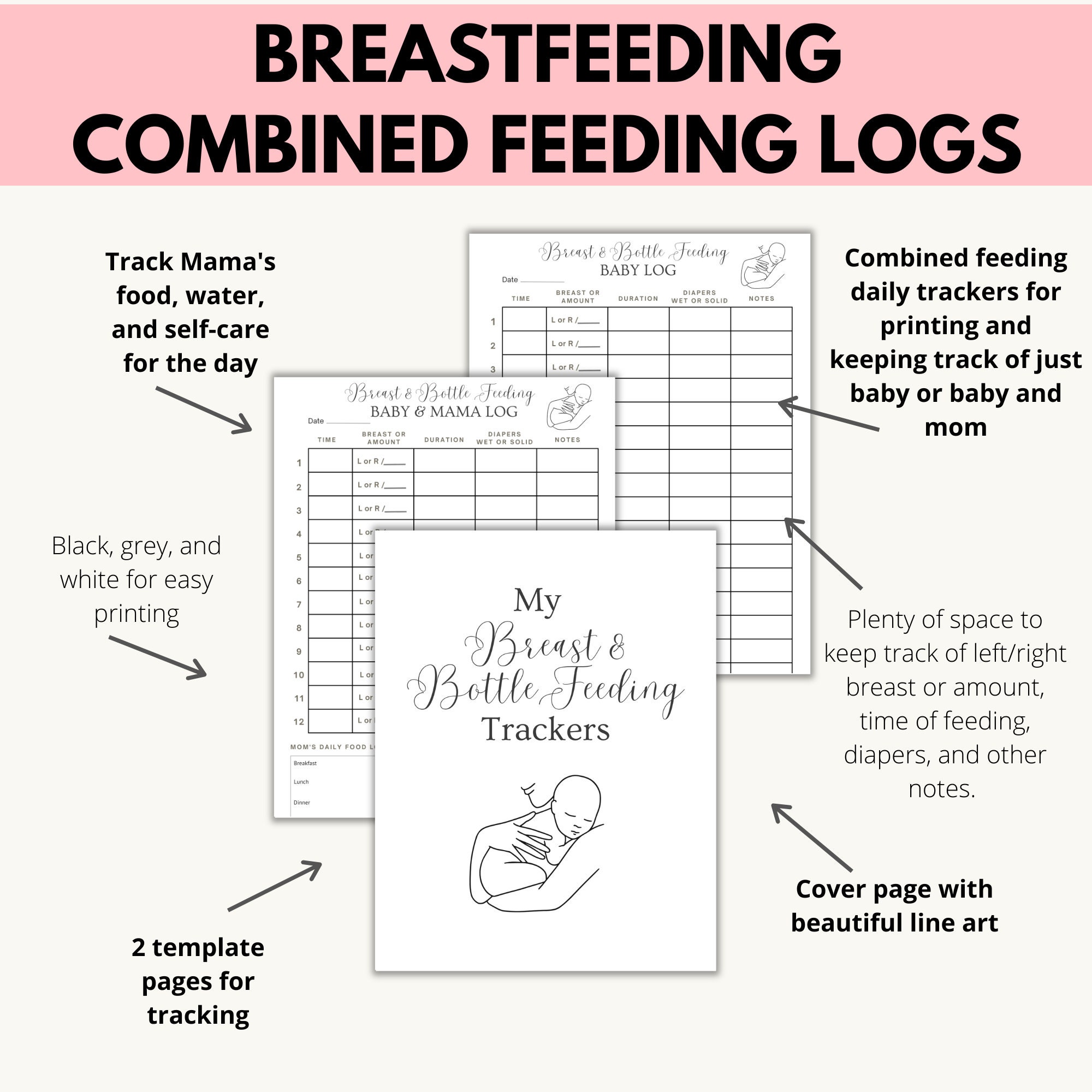 Baby Feeding Log Printable, Breastfeeding Log, Bottle Feeding Log ...