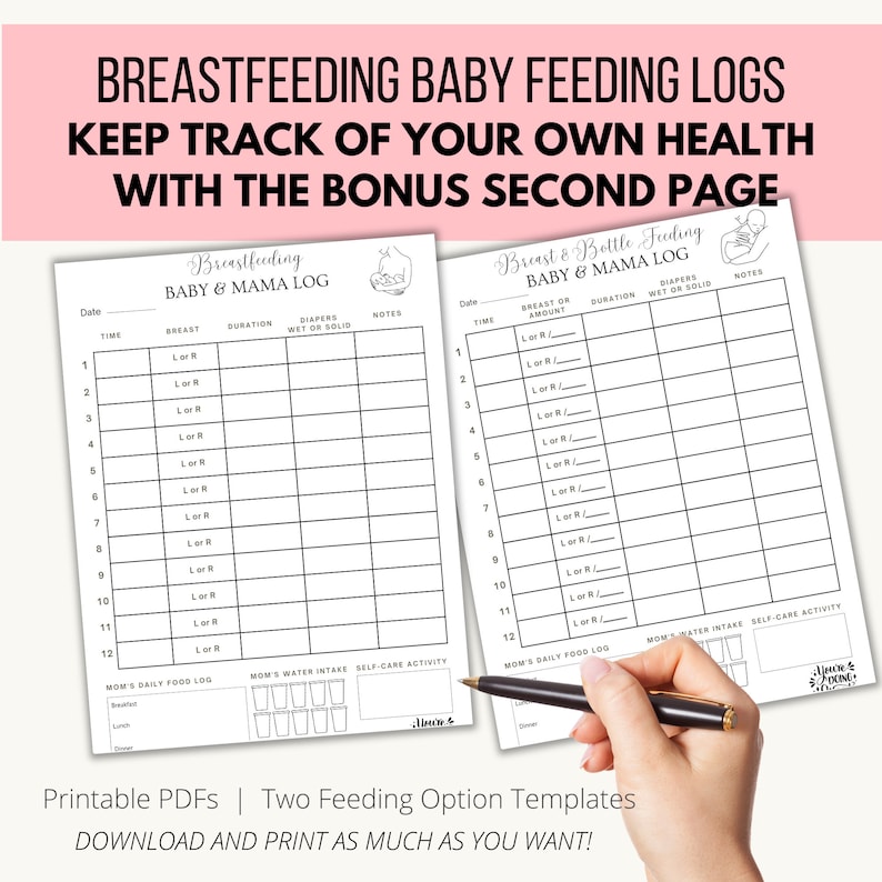 Baby Feeding Log Printable, Breastfeeding Log, Bottle Feeding Log, Newborn Feeding Trackers
