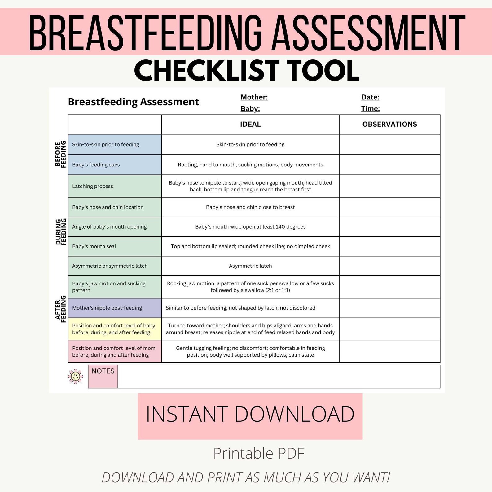 Breastfeeding Assessment Tool, Breastfeeding Education, Graphics, Digital PDF, Breastfeeding