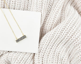 Dainty Silver Druzy Bar Gold Necklace