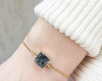 Adjustable Smoky Quartz Druzy Crystal Bracelet