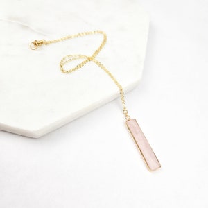 Rose Quartz Bar Necklace