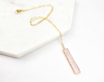 Rose Quartz Bar Necklace