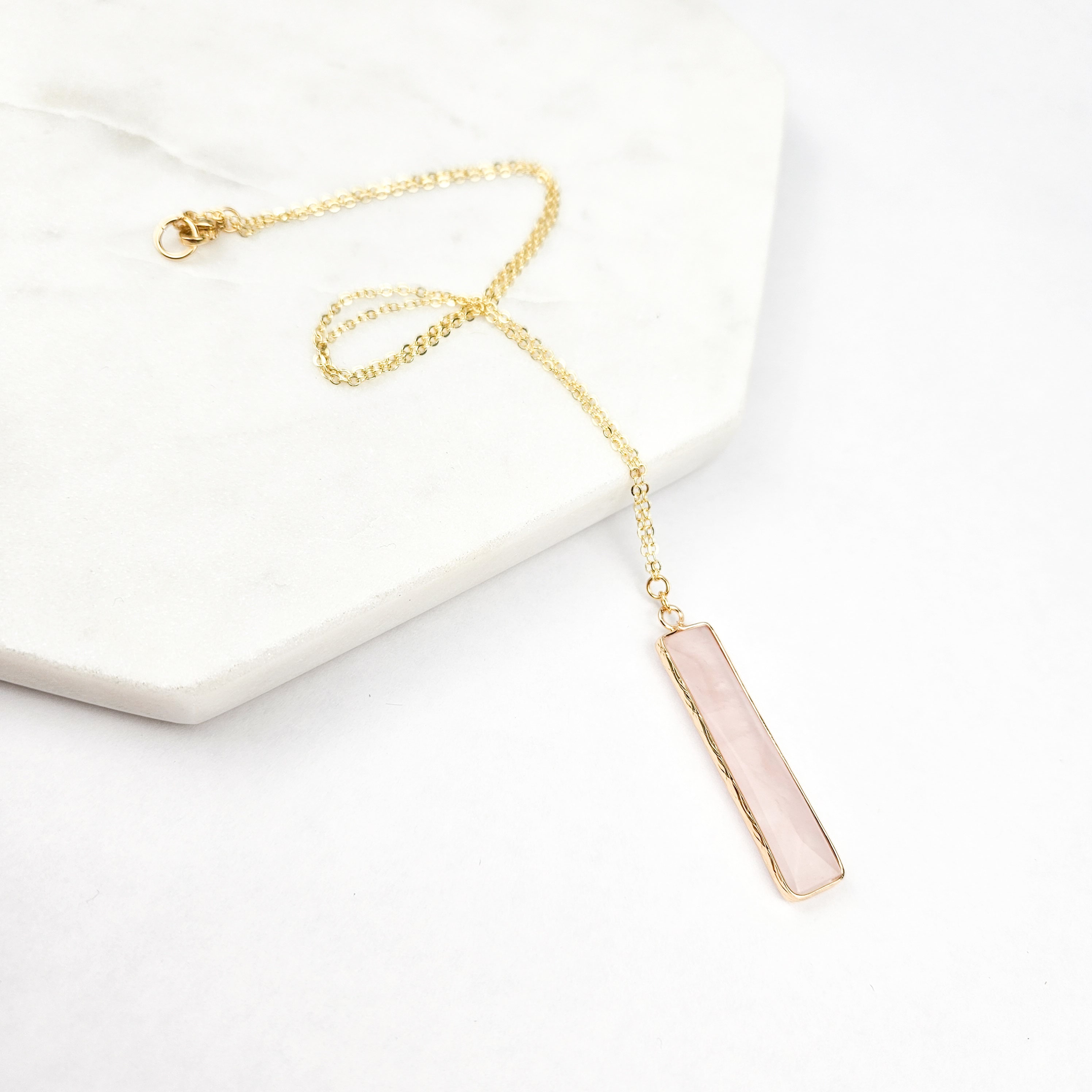 Rose Quartz Bar Necklace Etsy