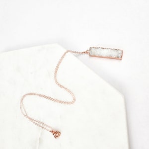 Druzy Quartz Bar Rose Gold Necklace image 4