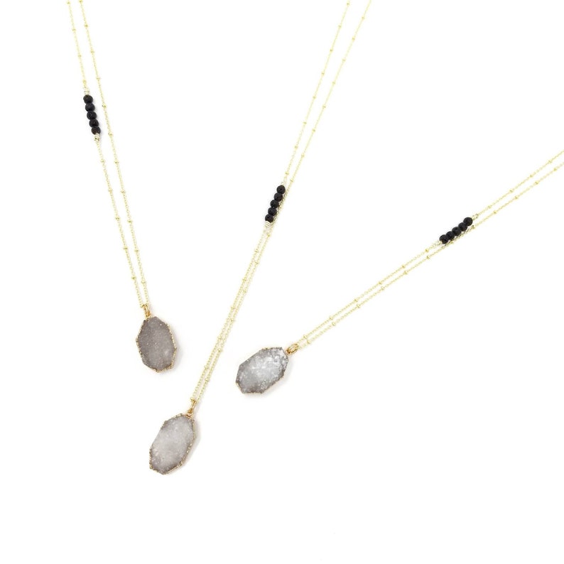 Hexagon Druzy Crystal Necklace Lava Diffuser Necklace Gold Essential Oil Diffusing Geometric Crystal Jewelry Yoga Oil Wife Gift