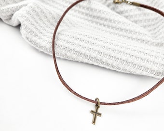 Child's Cross + Leather Essential Oil Diffuser Necklace