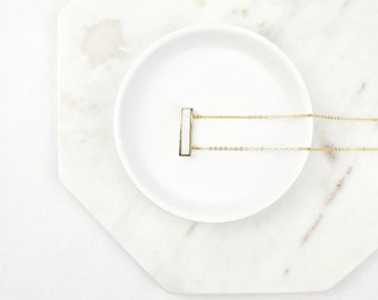 Dainty White Druzy Bar Gold Necklace